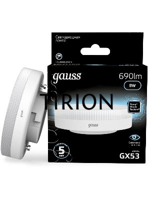 Лампа светодиодная Gauss 8Вт цок.:GX53 таблетка 220B св.свеч.бел.нейт. Tablet (упак.:10шт) (108008208)