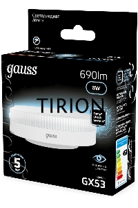 Лампа светодиодная Gauss 8Вт цок.:GX53 таблетка 220B св.свеч.бел.нейт. Tablet (упак.:10шт) (108008208)