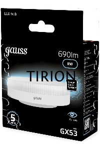 Лампа светодиодная Gauss 8Вт цок.:GX53 таблетка 220B св.свеч.бел.нейт. Tablet (упак.:10шт) (108008208)