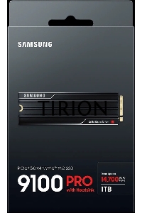 Твердотельный диск 1TB Samsung 9100 PRO, M.2, PCI-E 5.0 x4, TLC 3D NAND [R/W - 14800/13400 MB/s] с радиатором
