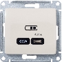 Розетка USB SE тип-C 65W высокоскор.заряд. QC, PD, мех. Glossa бежевый