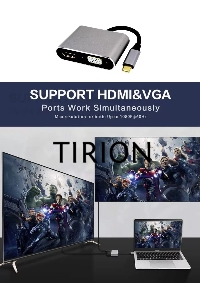 Кабель-концентратор USB3.1 TypeCm -->HDMI+USB3.0+PD+VGA Alum Grey 4K@30Hz, Telecom<TUC055>