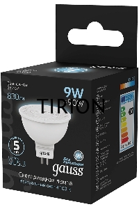 Лампа светодиодная Gauss 101505209 9Вт цок.:GU5.3 рефлек. 150B св.свеч.бел.нейт. MR16 (упак.:10шт)