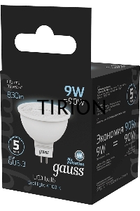 Лампа светодиодная Gauss 101505209 9Вт цок.:GU5.3 рефлек. 150B св.свеч.бел.нейт. MR16 (упак.:10шт)