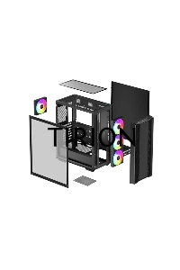 Компьютерный корпус Deepcool CC560 ARGB V2 без БП, боковое окно (закаленное стекло), 3x120мм ARGB LED вентилятор спереди и 1x120мм ARGB LED вентилятор сзади, черный, ATX
