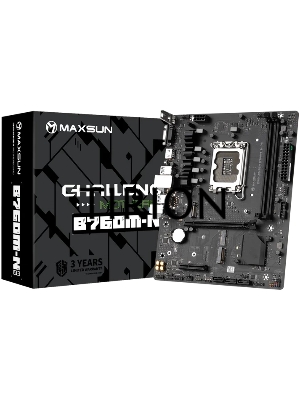Материнская плата Maxsun Challenger B760M-N D5, LGA 1700, Intel B760, 2xDDR5, 3xSATA, 2xM.2, 1xPCIe 4.0 x16, 1xPCIe x4, 1xVGA, 1xHDMI, 1x 1Gb LAN, 2xUSB-A 2.0, 4xUSB-A 3.2 Gen 1, 5.1, mATX