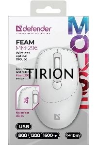 Мышь беспроводная Defender Feam MM-296 белый, 1600 dpi, радиоканал, USB, кнопки - 4