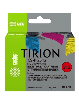 Картридж струйный Cactus CS-PG512 черный (14 мл) для Canon Pixma iP2700/MP240/MP250/MP260/MP270/MP272/MP280/MP480/MP490/MP492/MP495/MX320/MX330/MX340/MX350