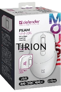 Мышь беспроводная Defender Feam MM-296 белый, 1600 dpi, радиоканал, USB, кнопки - 4