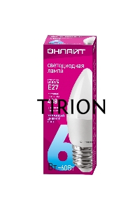 Лампа светодиодная ОНЛАЙТ 61129 OLL-C37-6-230-6.5K-E27-FR