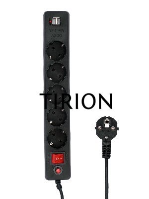 Сетевой фильтр Гарнизон 5р, 10А, 2xUSB, 1.8м, ур.защиты 4, черный, пакет