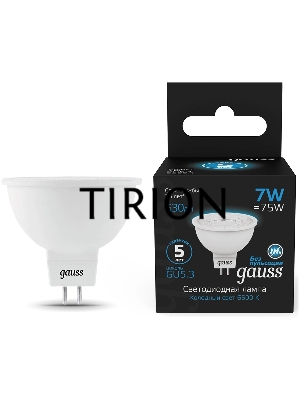 Лампа светодиодная Gauss 101505307 7Вт цок.:GU5.3 рефлек. 150B св.свеч.бел.хол. MR16 (упак.:10шт)