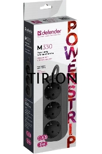 Удлинитель cетевой Defender M330 черный, 3 м, EURO, 3 розетки, 2200 Вт