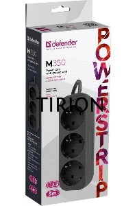 Удлинитель сетевой Defender M350 черный, 5 м, EURO, 3 розетки, 2200 Вт