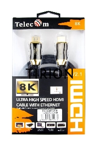 Кабель HDMI 19M/M,ver. 2.1, 8K@60 Hz 2m метал разъемы, нейлоновая оплетка Telecom <TCG300-2M>