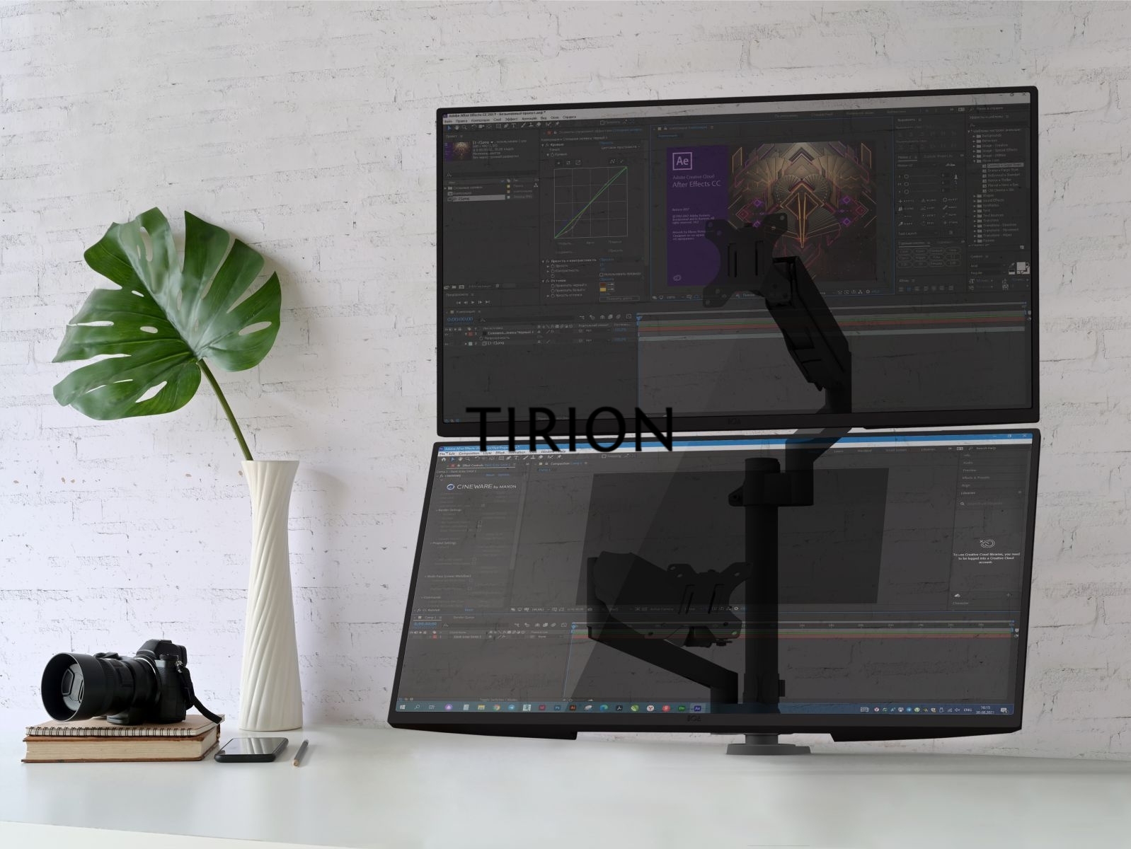 Кронштейн (держатель) ONKRON G140 для двух мониторов 13