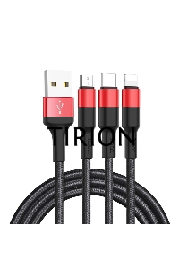 Кабель HOCO USB X26 Xpress 3 в 1 для Lightning, Micro USB, Type-C, 2.0A, 1 м, черный с красным