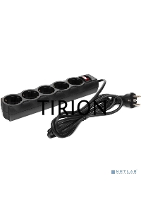 Сетевой фильтр CBR CSF 2505-1.8 Black PC, 5 евророзеток, длина кабеля 1,8 метра, цвет чёрный (пакет)