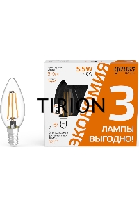 Лампа светодиодная Gauss Basic 1031116T 5.5Вт цок.:E14 свеча 240B 2700K св.свеч.бел.теп. (упак.:3шт)