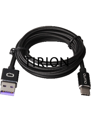 Кабель Qumo Type-С кабель, 1м, USB 2.0, 5В, 5А, 25Вт, тканевая оплетка, стальной коннектор, черный
