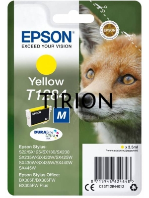 Картридж струйный EPSON T1284 (C13T12844012/C13T12844011) желтый для S22/SX125/SX425/BX305