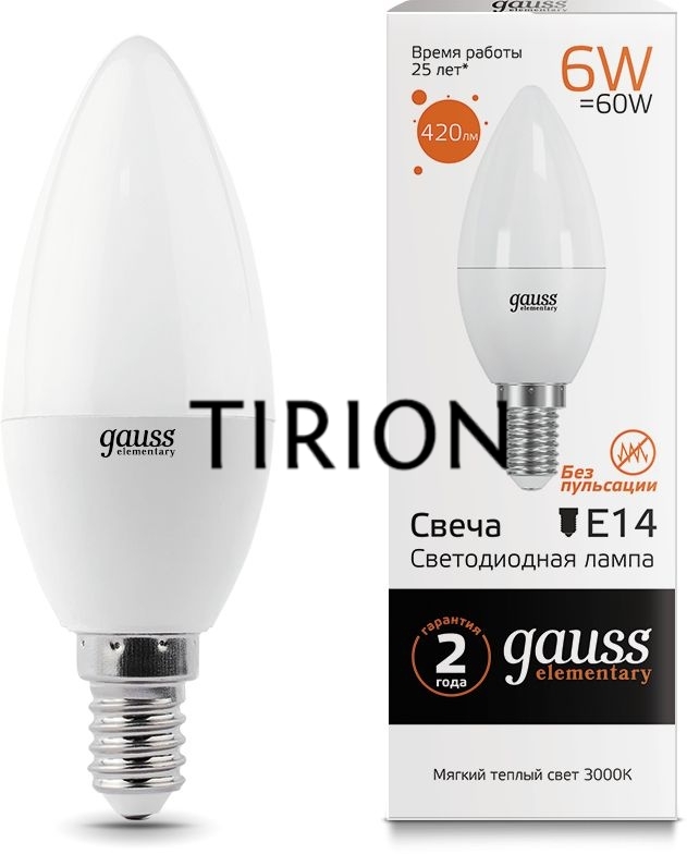 Лампа GAUSS LED Elementary Candle 6W E14 2700K Арт. LD 33116