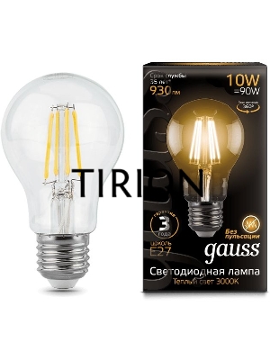 Лампа светодиодная Filament A60 E27 10Вт 2700К GAUSS 102802110