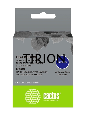 Картридж ленточный Cactus CS-LK5BWV белый шрифт, черный фон (18 мм, 9 м) для Epson LW400/LW700/LW600P/LW1000P/K400/Z700/Z900