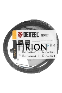 Шнур сетевой Energy Series, ПВС, 1,5 м, 2х1 мм, с неразборной вилкой, черный Denzel