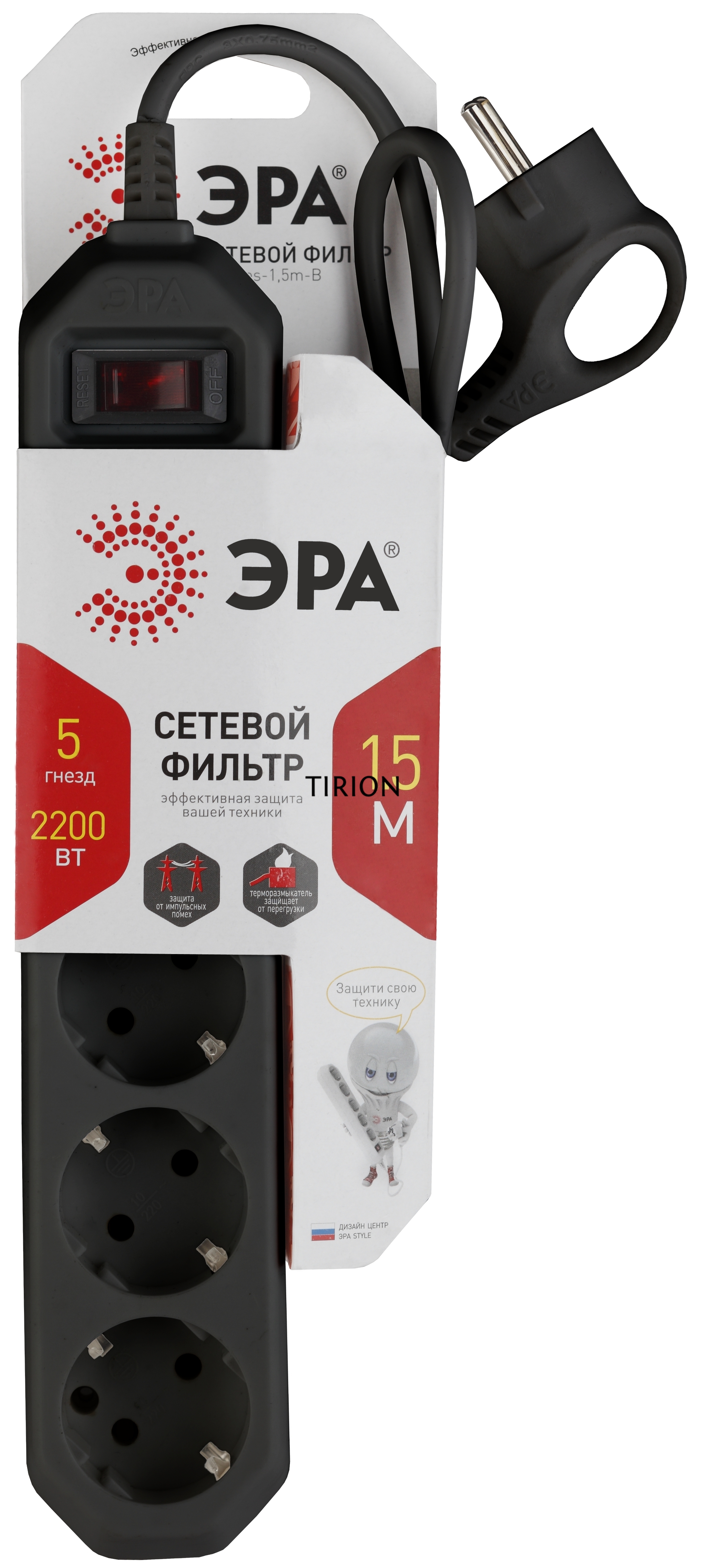 Сетевой фильтр ЭРА USF-5es-1.5m-B, 1.5м, черный [б0019032]