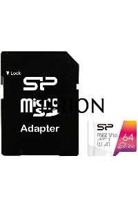 Флеш карта microSD 64GB Silicon Power Elite A1 microSDXC Class 10 UHS-I U3 100 Mb/s (SD адаптер)