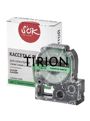 Кассета с лентой S'OK by Sakura Printing K4GBP для Epson , черный на зеленом, 12мм/8м