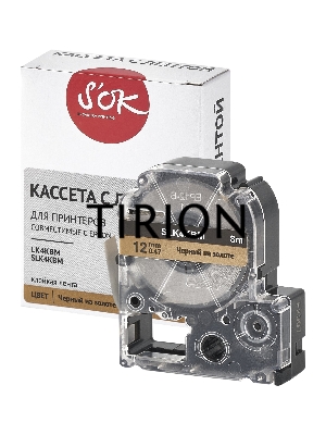Кассета с лентой S'OK by Sakura Printing K4KBM для Epson , черный на золотом, 12мм/8м
