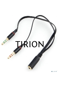 Кабель аудио Cablexpert CCAB-02-35F2M-0.2MB. 3.5 Jack 4pin(F)/2х 3.5 Jack(M) наушники и микрофон, черный, 0.2м, блистер