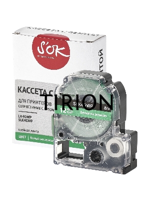 Кассета с лентой S'OK by Sakura Printing K4GWP для Epson , белый на зеленом, 12мм/8м