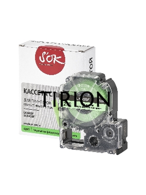 Кассета с лентой S'OK by Sakura Printing K4GBF для Epson , черный на флуоресцентном зеленом, 12мм/5м