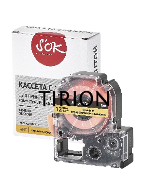 Кассета с лентой S'OK by Sakura Printing K4DBF для Epson , черный на флуоресцентном оранжевом, 12мм/5м