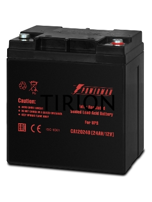 Батарея Powerman Battery CA12240, напряжение 12В, емкость 24Ач, макс. ток разряда 360А, макс. ток заряда 7.2А, свинцово-кислотная типа AGM, тип клемм M1, Д/Ш/В 166/126/174, 8.4 кг. Battery POWERMAN Battery CA12240, voltage 12V, capacity 24Ah, max. dischar
