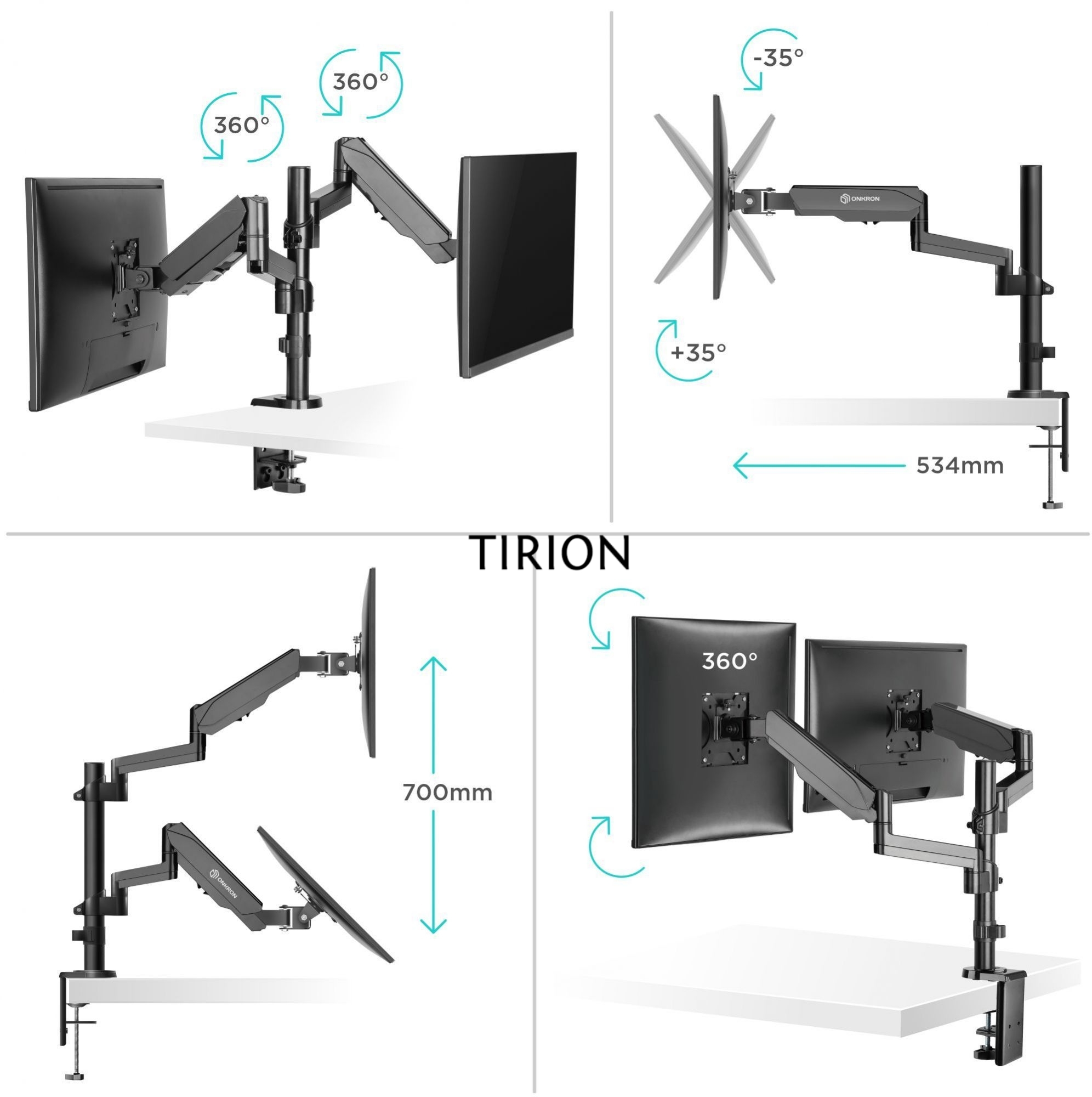 Кронштейн (держатель) ONKRON G140 для двух мониторов 13