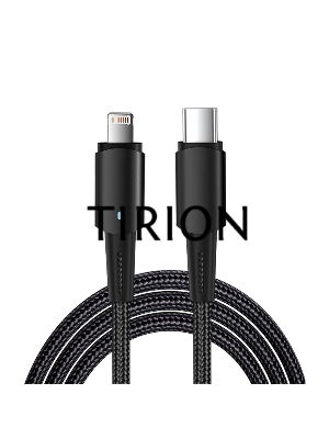 Кабель Type-C – Lightning для Apple, 3А, 1м, в черной нейлоновой оплетке, со световой индикацией REXANT