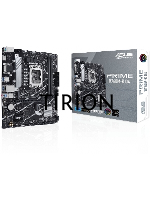 Материнская плата ASUS PRIME B760M-K D4, LGA 1700, Intel B760, 2xDDR4, 4xSATA, 2xM.2, 1xPCIe 4.0 x16, 2xPCIe x1, 1xHDMI, 1xVGA, 1x 2.5Gb LAN, 2xUSB-A 3.2 Gen 1, 2xUSB-A 2.0, 3x3.5 мм, 7.1, mATX