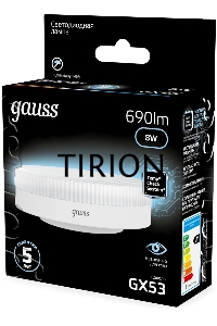 Лампа светодиодная Gauss 8Вт цок.:GX53 таблетка 220B св.свеч.бел.нейт. Tablet (упак.:10шт) (108008208)