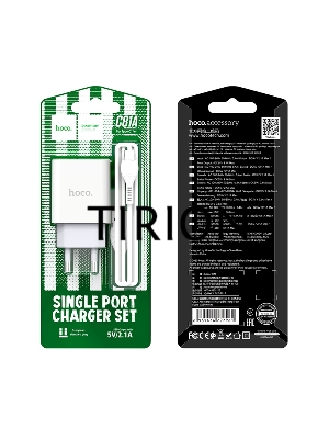 Зарядное устройство Hoco 10.5Вт, 2.1А, 1хUSB + кабель USB/Type-C 1м, C81A, белый, блистер