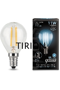 Лампа филам. Gauss Filament 11Вт цок.:E14 шар 220B 4100K св.свеч.бел.ней. (упак.:10шт) (105801211)