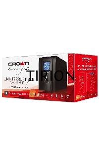 Источник бесперебойного питания CROWN 800VA/450W, металл, 1x12V/9AH, розетки 3*EURO+1*IEC bybass, трансформатор AVR 145-280V, LCD дисплей, съёмный кабель 1.2м, фильтр телефонной и ethernet линии RJ11/45, защита батареи, от перегрузки, от КЗ