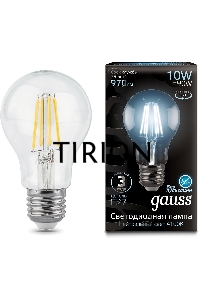 Лампа филам. Gauss 10Вт цок.:E27 шар 220B 4100K св.свеч.бел.ней. A60 (упак.:10шт) (102802210)