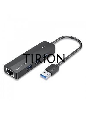 Сетевой адаптер Vention USB 3.0 M/Gigabit Ethernet RJ45 F+OTG хаб 3xUSB Черный - 0.15м.