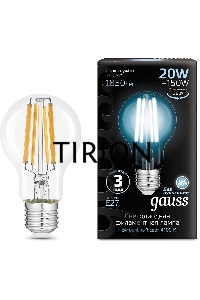 Лампа светодиодная Gauss Filament 20Вт цок.:E27 груша 220B св.свеч.бел.нейт. (упак.:10шт)