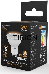 Лампа светодиодная Gauss Black 5Вт цок.:GU10 рефлектор 220B 3000K св.свеч.бел.теп. MR16 (упак.:10шт) (101506105)