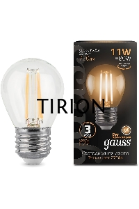 Лампа филам. Gauss 11Вт цок.:E27 шар 220B 2700K св.свеч.бел.теп. G45 (упак.:10шт) (105802111)